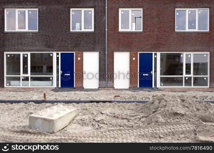 New houses being erected, constructed from prefab elements