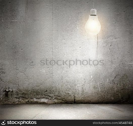 New idea. Background image with light bulb in empty room