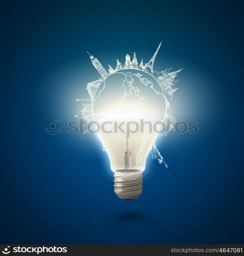 New idea. Conceptual image of electric bulb against blue background