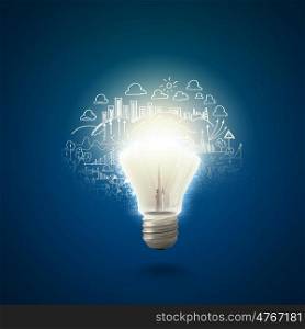 New idea. Conceptual image of electric bulb against blue background