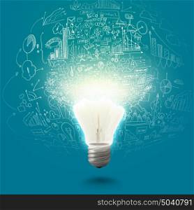 New idea. Conceptual image of electric bulb against blue background