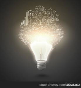 New idea. Conceptual image of electric bulb against grey background