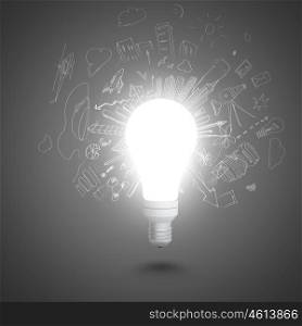 New idea. Conceptual image of electric bulb against grey background
