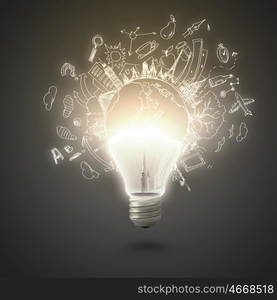 New idea. Conceptual image of electric bulb against grey background