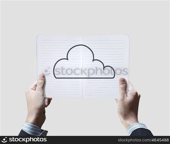 New ideas. Close up of male hands holding opened notepad