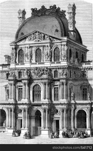New Louvre, Richelieu Pavilion, vintage engraved illustration. Magasin Pittoresque 1858.