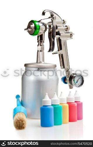 New metal brilliant Spray gun and small bottles with color
