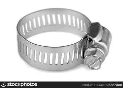 New metal hose clamp isolated on white