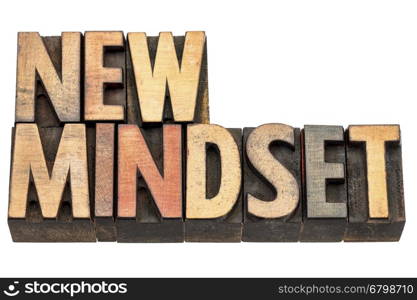 new mindset - isolated word abstract in vintage letterpress wood type