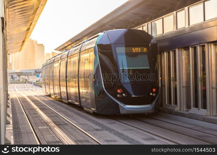 New modern tram in Dubai, UAE. in Dubai, United Arab Emirates