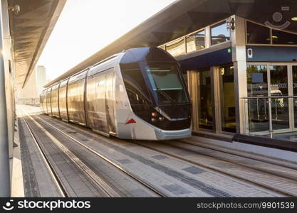 New modern tram in Dubai, UAE.  in Dubai, United Arab Emirates