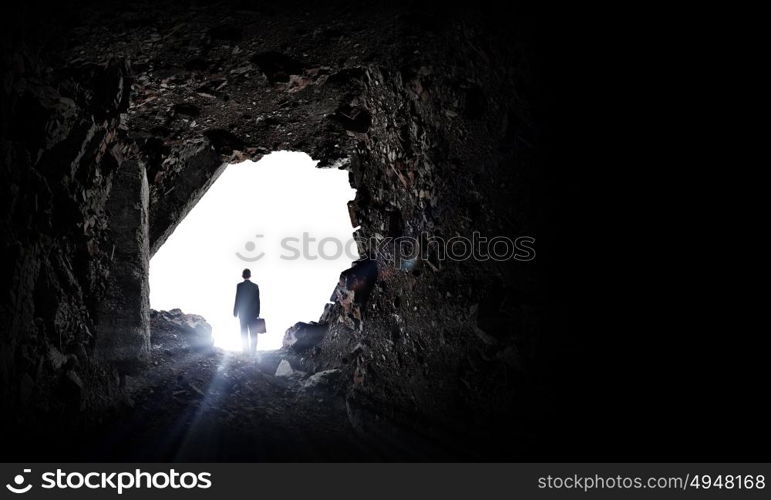 New opportunities. Silhouette of businessman standing in air gap