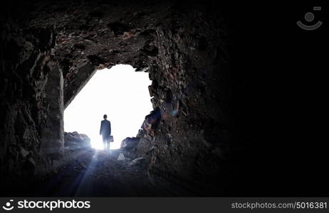 New opportunities. Silhouette of businessman standing in air gap