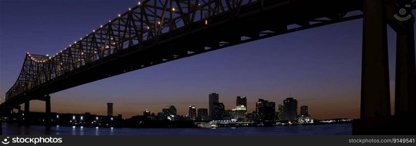 New Orleans Skyline and Mississippi River Bridge