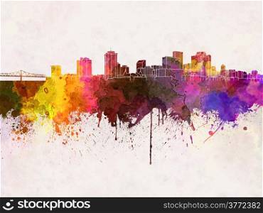 New Orleans skyline in watercolor background