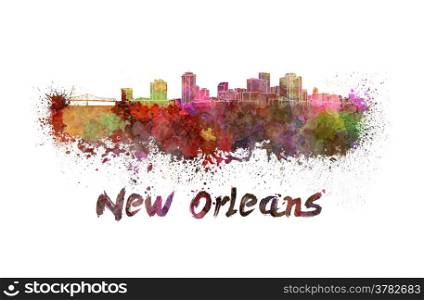 New Orleans skyline in watercolor splatters with clipping path. New Orleans skyline in watercolor
