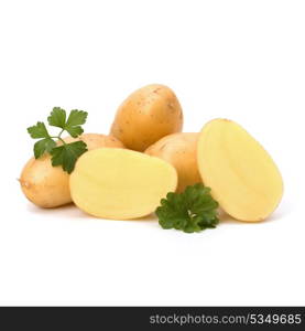 New potato and green parsley isolated on white background close up