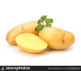 New potato and green parsley isolated on white background close up