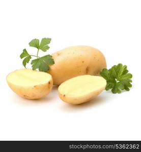 New potato and green parsley isolated on white background close up