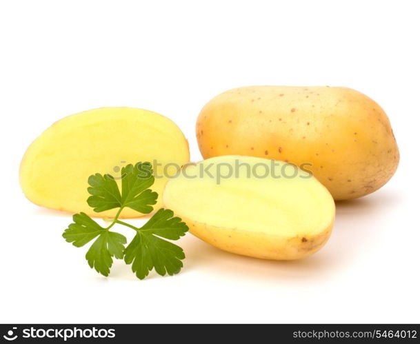 New potato and green parsley isolated on white background close up