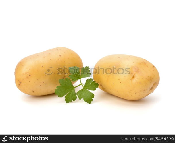 New potato and green parsley isolated on white background close up