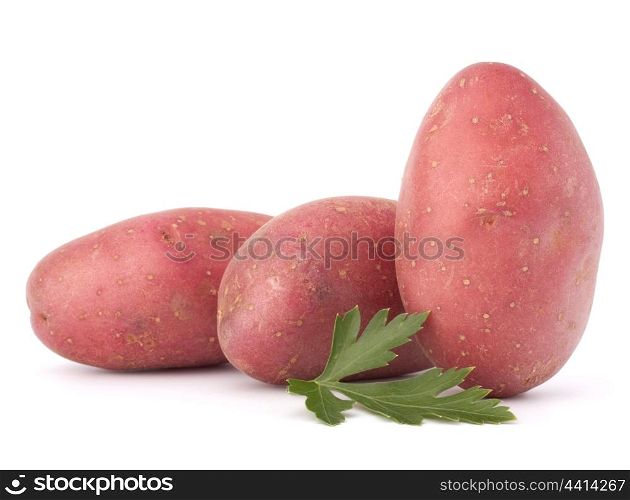 New potato tuber heap and parsley leaves isolated on white background cutout