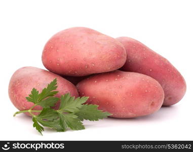 New potato tuber heap and parsley leaves isolated on white background cutout