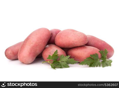 New potato tuber heap and parsley leaves isolated on white background cutout