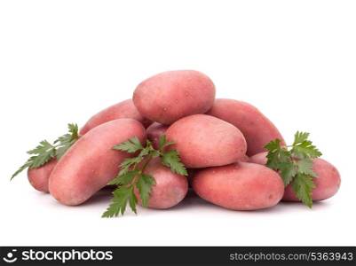 New potato tuber heap and parsley leaves isolated on white background cutout