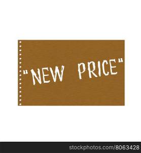 new price white wording on Background Brown wood Board