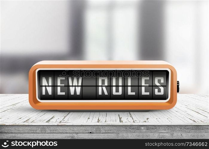 New rules alarm message on a wooden desk in a bright indoor environment