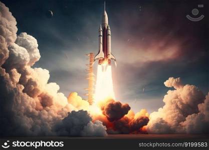 New Ship flies to another planet. Spaceship takes off into the starry sky Rocket starts into space. Neural network AI generated art. New Ship flies to another planet. Spaceship takes off into the starry sky Rocket starts into space. Neural network generated art