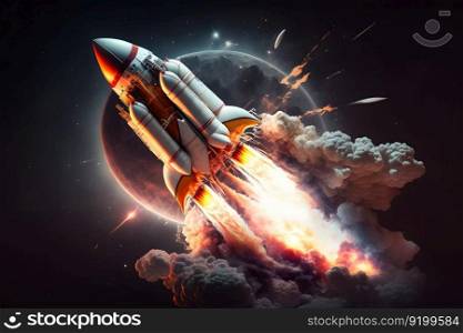 New Ship flies to another planet. Spaceship takes off into the starry sky Rocket starts into space. Neural network AI generated art. New Ship flies to another planet. Spaceship takes off into the starry sky Rocket starts into space. Neural network generated art