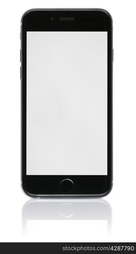 new Smartphone with blank screen on white background