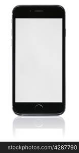 new Smartphone with blank screen on white background