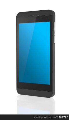 new Smartphone with blue blank screen on white background