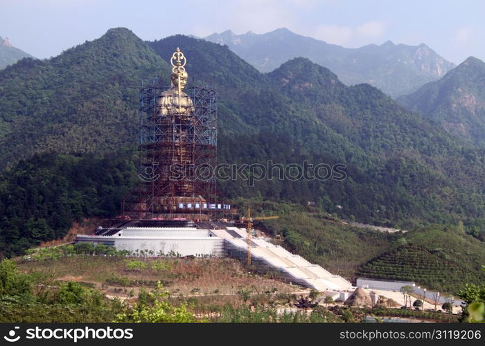 New statue of buddha Di Zang near Jiuhua village, China