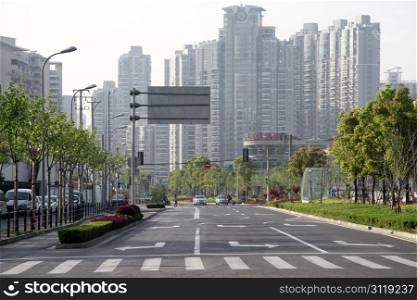 New street with buildings in Shanghai, China