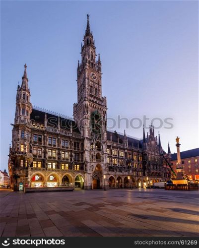 New Town Hall and Marienplatz in Munich at Dawn, Bavaria, Germany