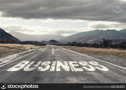 New way for your business. Conceptual image with word business on asphalt road