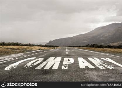 New way for your business. Conceptual image with word company on asphalt road