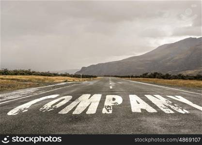 New way for your business. Conceptual image with word company on asphalt road