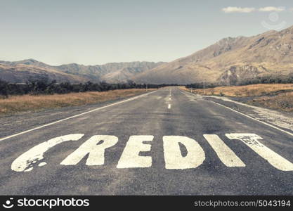 New way for your business. Conceptual image with word credit on asphalt road