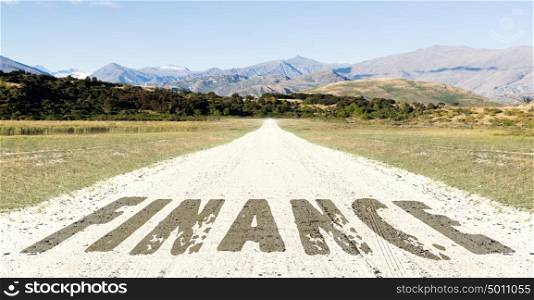 New way for your business. Conceptual image with word finance on asphalt road