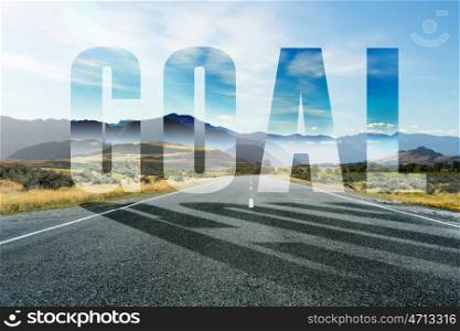 New way for your business. Conceptual image with word goal on asphalt road