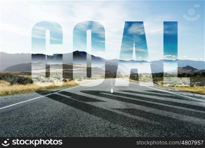 New way for your business. Conceptual image with word goal on asphalt road