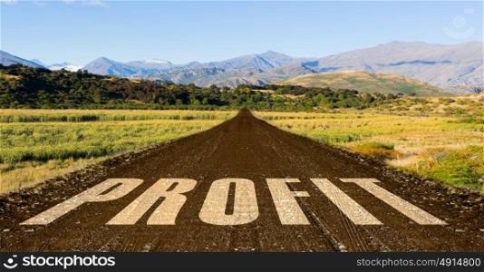 New way for your business. Conceptual image with word profit on asphalt road