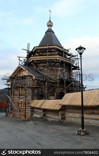 New wooden monastery buildings in Murmansk, Russia