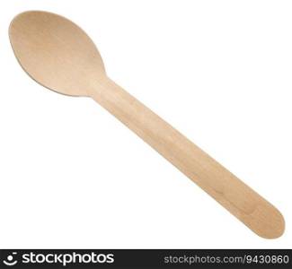 New wooden spoon, top view. Recycling materials.