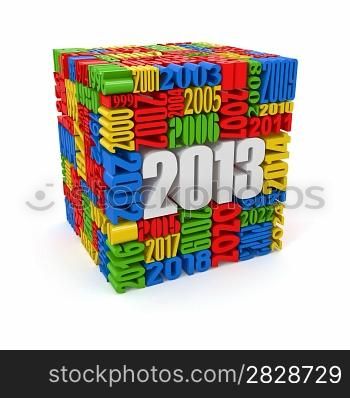 New year 2013.cube built from numbers. 3d